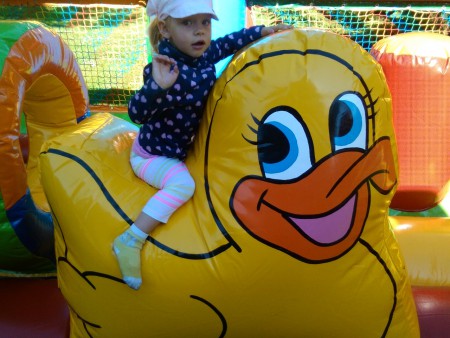 "FARMA" - kačenka, vlevo prolézací kruh, vpravo boxovací sloup